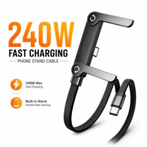 240W 5A USB-C to USB-C Fast Charging Cable with Phone Stand