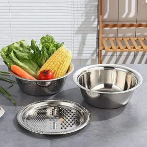 3-in-1 Stainless Steel Kitchen Basin with Grater, Vegetable Cutter & Drain Basket
