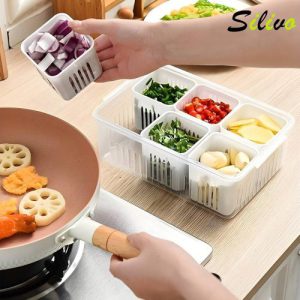 6-Grid Fridge Storage Box – Multi-Compartment Food & Spice Organizer