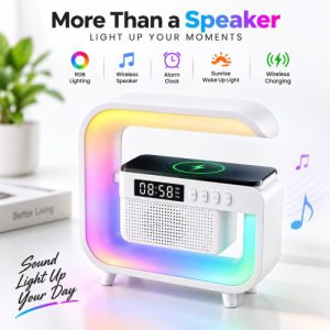 G3 Mini Smart Bluetooth Speaker – RGB Night Light, Wireless Charger & Alarm Clock