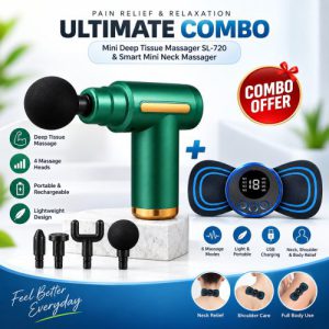 Mini Deep Tissue Therapy Massager SL-720 & Smart Mini Neck Massager Combo – Portable Rechargeable Electronic Body & Muscle Pain Relief Massager Set (1)