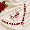 Premium Glamorous Red Stone and Pearl Jewelry Set