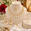Premium Gold-Plated Kundan & Pearl Bridal Jewelry Set with Ear Chains