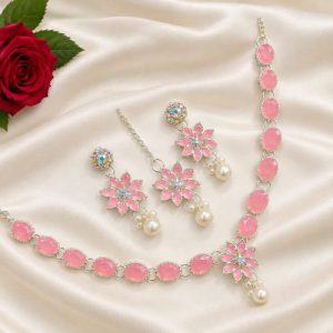 Premium Soft Pink Stone and Pearl Jewelry Set