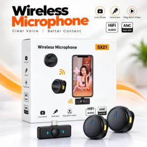 SX21-New 2-in-1 Wireless Lavalier Microphone – Dual Mic Setup for Crystal Clear Mobile Recording