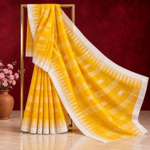 Traditional Sylheti Handloom Cotton Manipuri Saree with Shiuli Flower Motif (1)