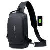 USB charging sport sling Anti-theft shoulder bag (Black)